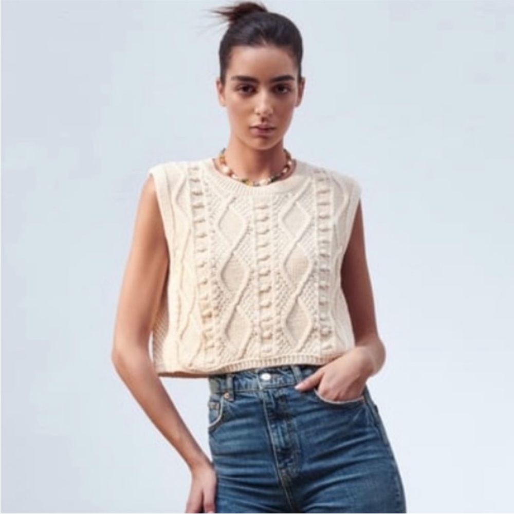 Zara Beige Cable Knit Top